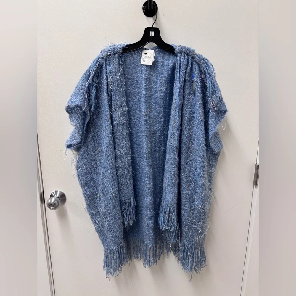 Vintage Handmade Blue Fringed Open-Front Cardigan